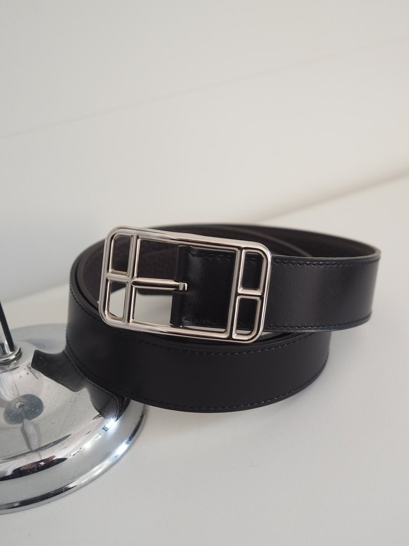 HERMES 爱马仕 Cape Cod 皮带 90厘米 男款 黑色 棕色 银色 古董精品 - 皮带/腰带 - 真皮 黑色