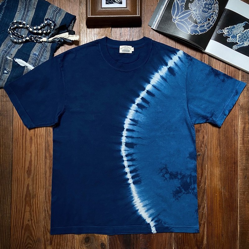 Major Folk│植物蓝染不规则渐变扎染 双色绞缬纯棉短袖Tee - 男装上衣/T 恤 - 棉．麻 蓝色