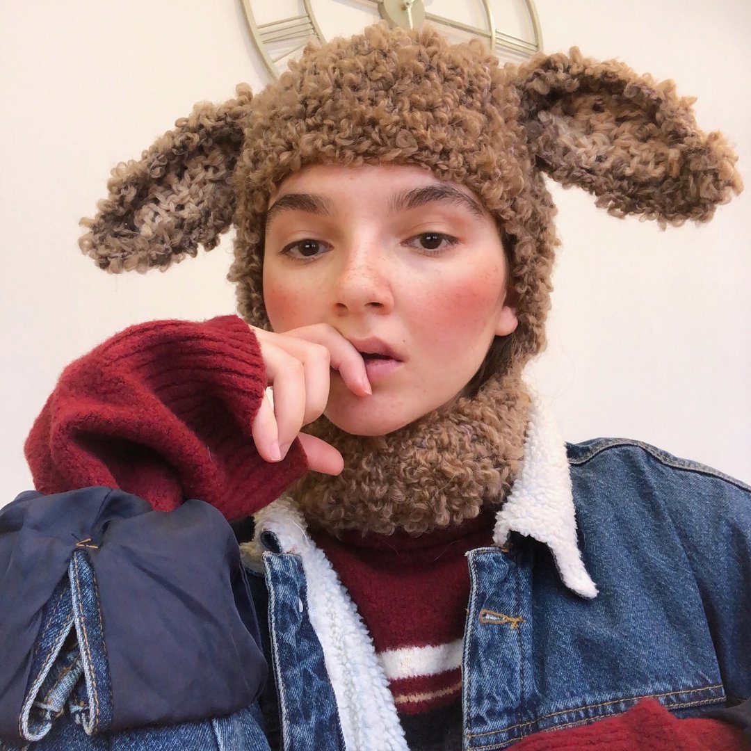 balaclava bunny with ears, knit mohair beanie, crochet balaclava - 帽子 - 羊毛 咖啡色