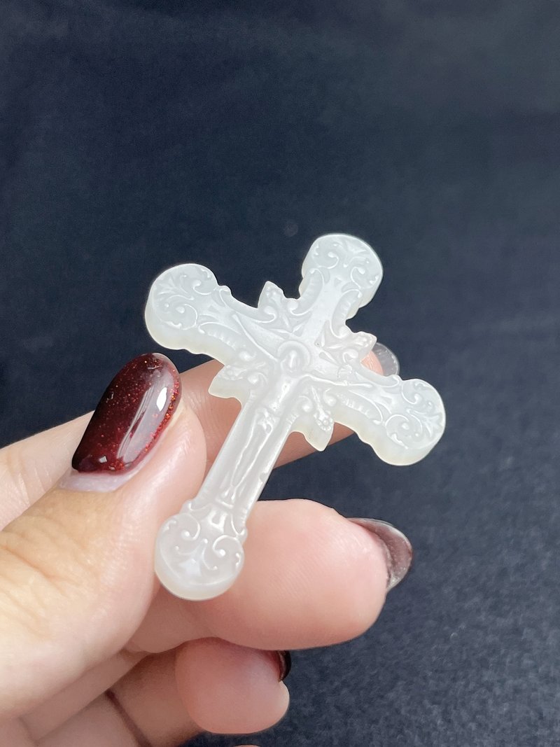新疆和阗羊脂白玉 十字架 - 项链 - 玉石 