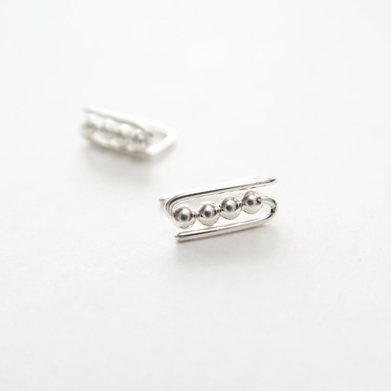 925纯银 小巧几何光线圆珠 耳环 一对 - 耳环/耳夹 - 纯银 白色
