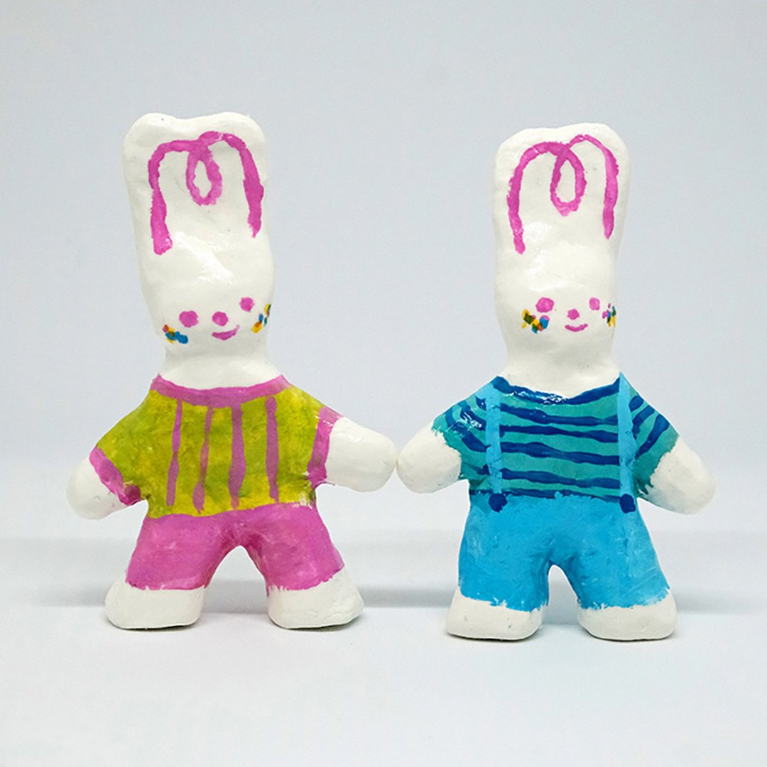 Shuku Clay Doll 独一无二手工石塑黏土公仔 ( 条纹上衣款 ) - 玩偶/公仔 - 粘土 多色
