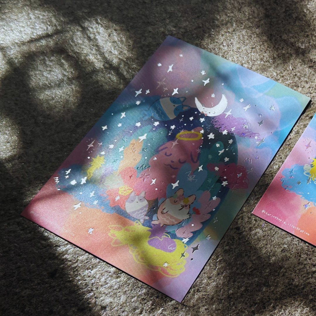 镜像泡沫 三种尺寸 星星 烫印明信片 卡片 - 卡片/明信片 - 纸 多色