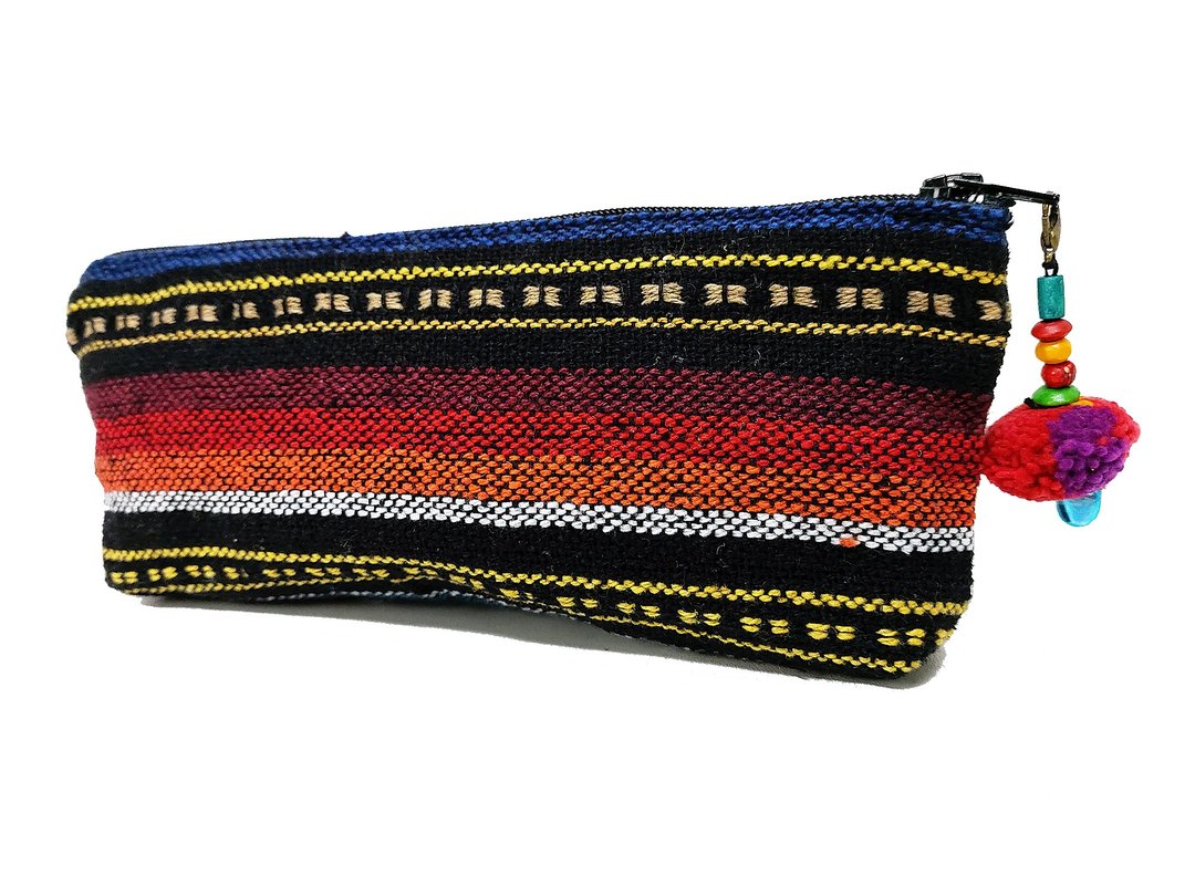 Woven Pencil Case Pen case Cotton Pencil Pouch Pom Pom Zipper Pencil Holder - 其他 - 棉 橘色