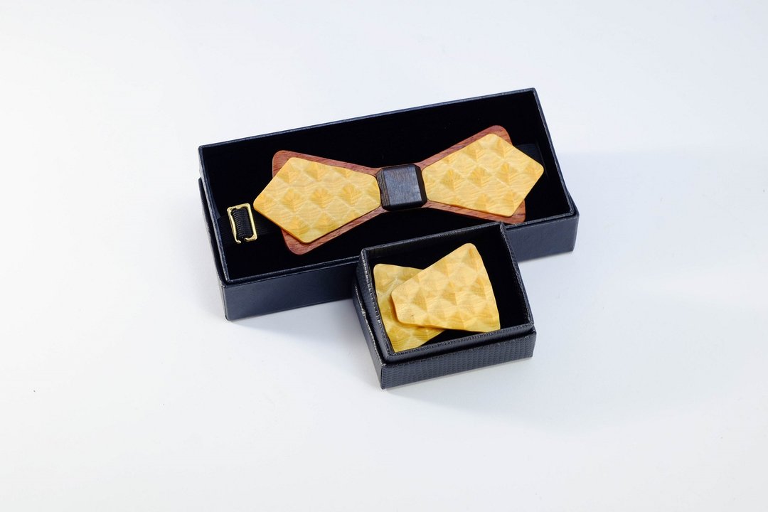 木领结 天然原木 领结 3D WOOD TIE Millimeter质感 经典黄色套装组 婚礼纪录 西装搭配 - 领带/领带夹 - 木头 黄色