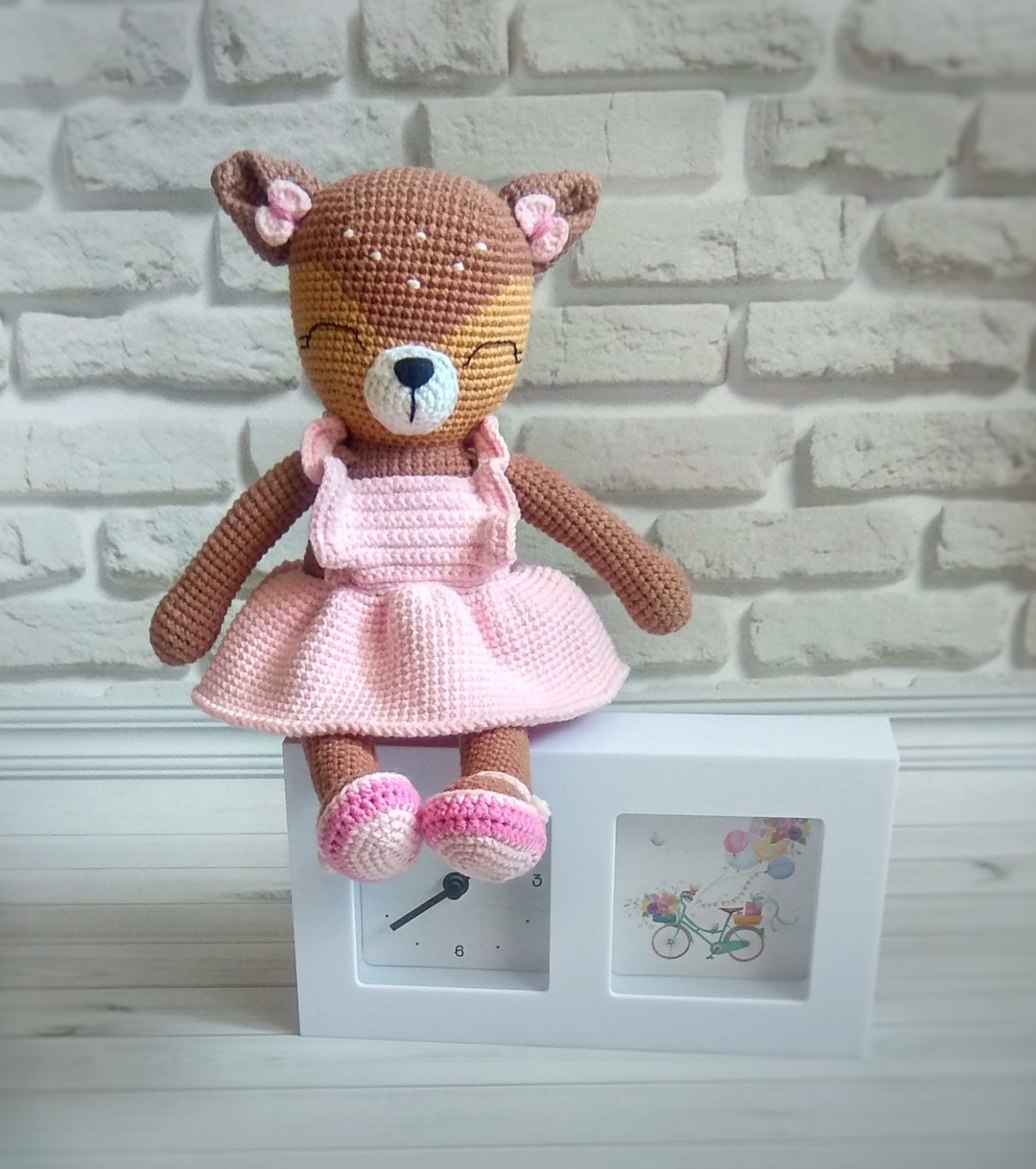 Crochet deer doll in dress, Stuffed deer toy - 玩具/玩偶 - 棉 粉红色