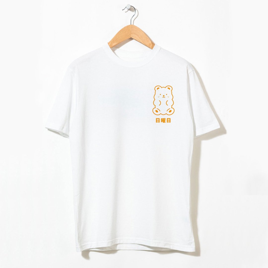 日文 星期日 小熊 中性短袖T恤 白色 可爱软糖礼物闺蜜朋友圣诞 - 女装 T 恤 - 棉 白色