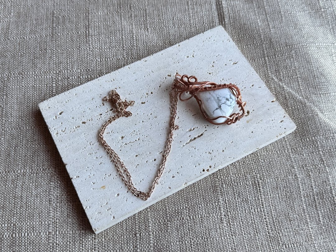 230427 wire wrapping 白松石 铜线 绕线 吊堕 - 项链 - 铜/黄铜 白色
