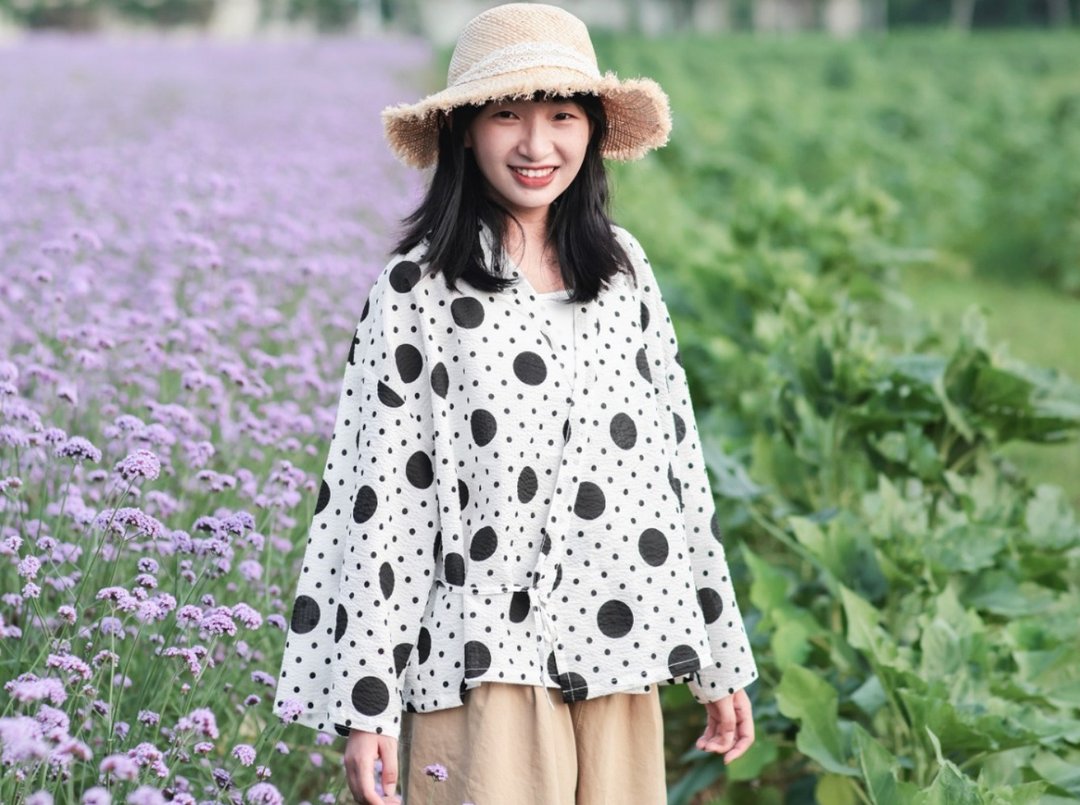 白色波点 法式斜襟系带衬衫 日式和风民国上衣 无性别穿搭 - 女装上衣 - 羊毛 白色