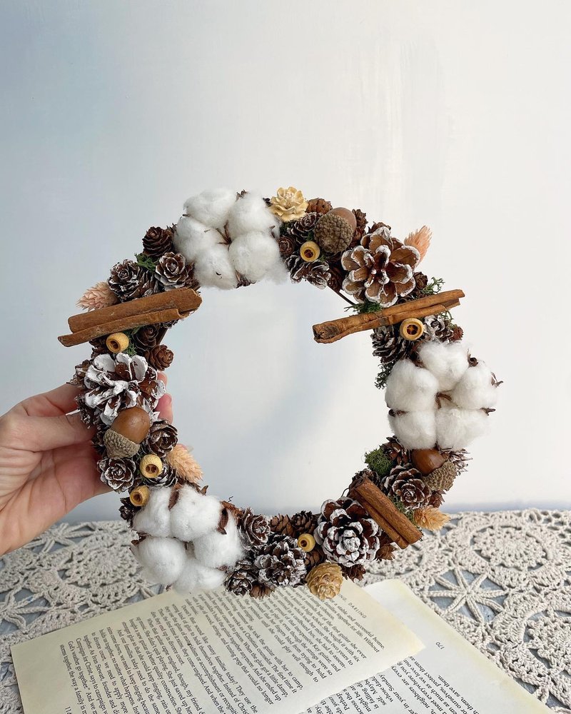 伊登花室 棉花果实干燥花圈 圣诞花圈 - 干燥花/捧花 - 植物．花 咖啡色