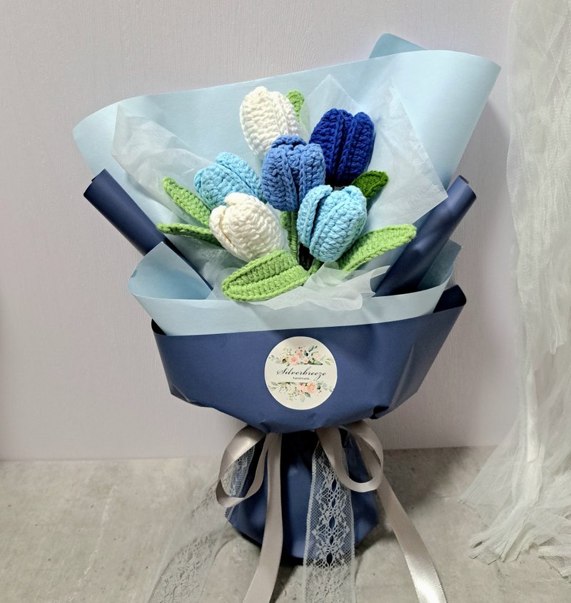 郁金香手钩花束 情人节 毕业礼物 母亲节 闺蜜 家居摆设CRFB015 - 摆饰 - 聚酯纤维 蓝色