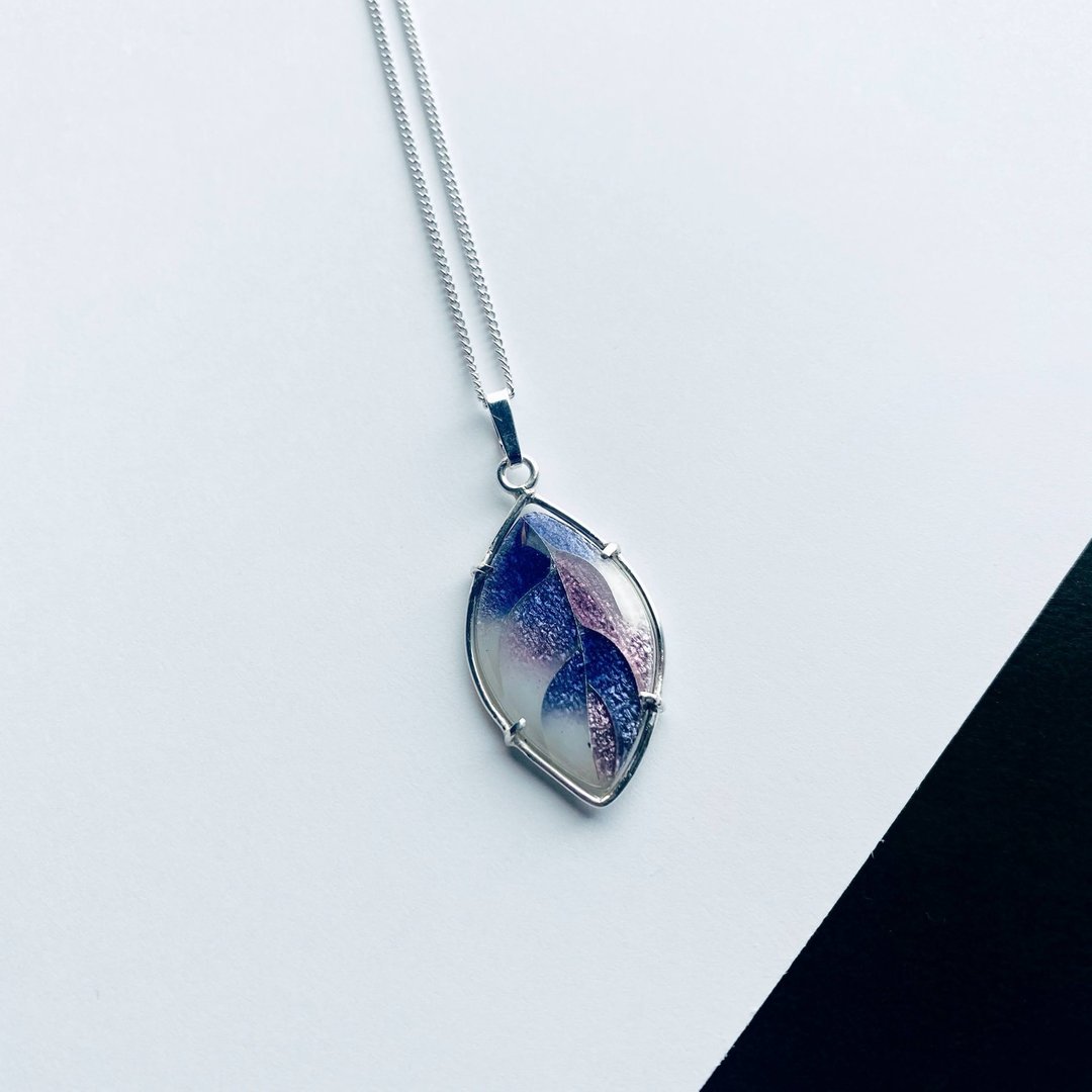 Shippo Jewelry 叶片系列 【紫罗兰 Violet】 七宝烧坠饰 纯银胎掐丝七宝 - 项链 - 银 紫色