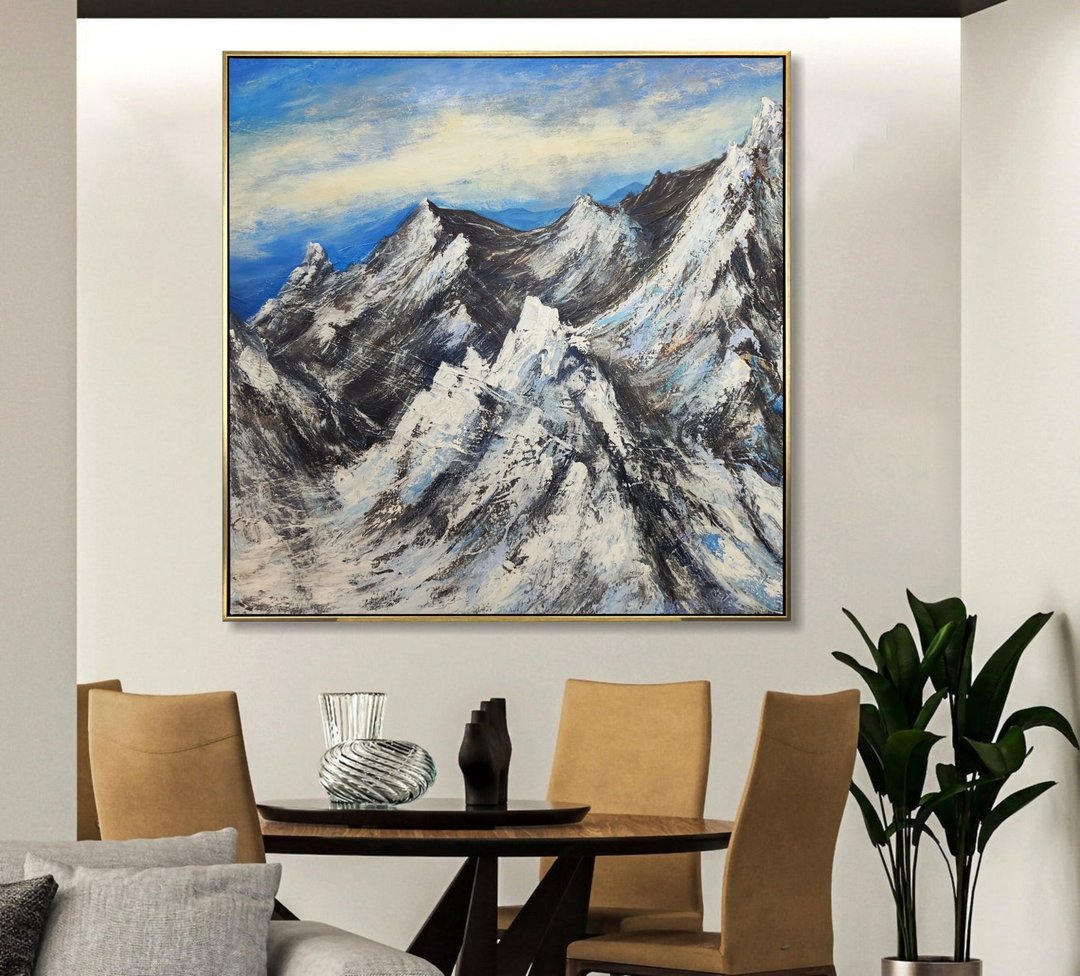 抽象风景雪山画布原始蓝色和白色绘画 - 墙贴/壁贴 - 压克力 多色