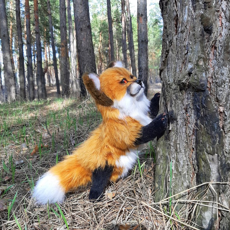 Fox,collectible toy,stuffed fox made of artificial fur. Christmas Gift Wrapping. - 玩偶/公仔 - 其他材质 橘色