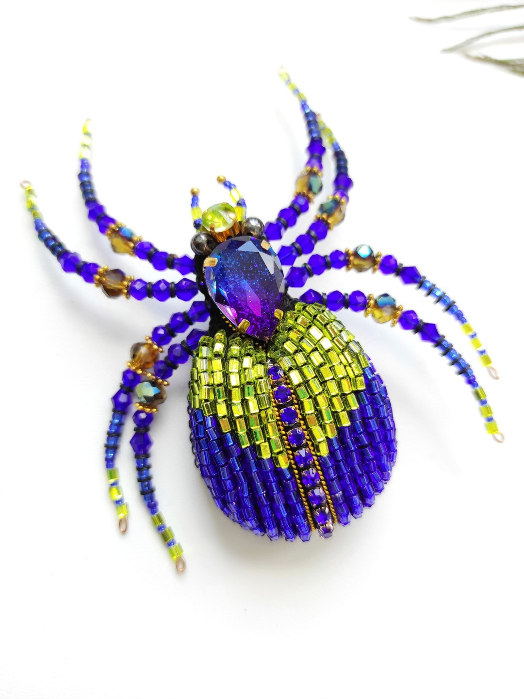 Big spider Brooch, Brooch Pin, Handmade Brooch, Embroidered spider Brooch - 胸针 - 绣线 蓝色