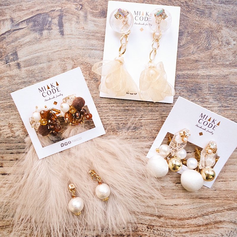 【优惠套装】淡金色系列 一套三款 手工耳环/耳夹 - 耳环/耳夹 - 其他材质 金色