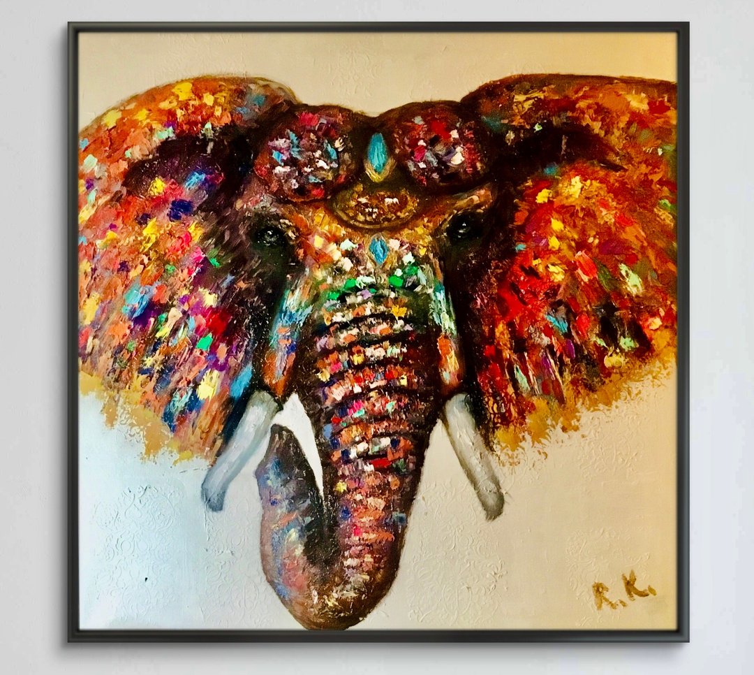 “光明守护者”– 80×80 cm 纹理油画大象画作 - 墙贴/壁贴 - 其他材质 多色