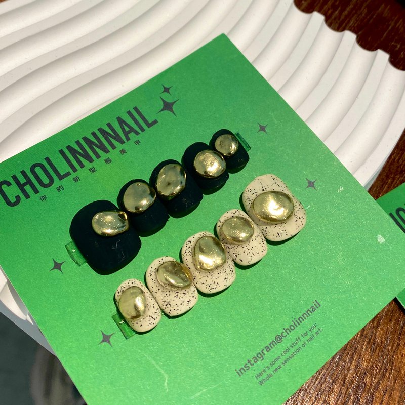 R24金色鹅卵石-定制化手作穿戴式美甲片 - 其他 - 其他材质 黑色