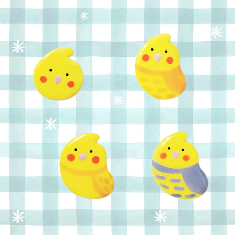 玄凤鹦鹉家族   陶瓷别针 - 胸针 - 陶 黄色