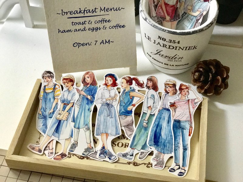 -BLUE-蓝色系女孩贴纸8入 - 贴纸 - 纸 