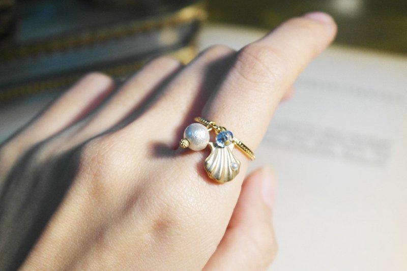 《蔚蓝海岸》海洋摇摇浪花迷你贝壳 戒指 - 戒指 - 宝石 