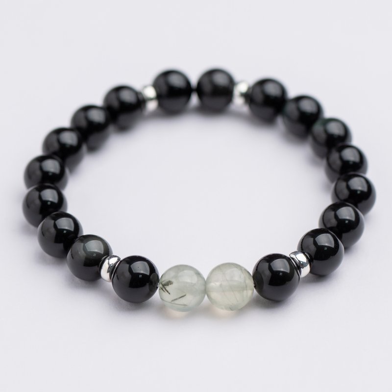 黑曜系列 10mm葡萄石黑曜石单层手串 - 手链/手环 - 半宝石 黑色