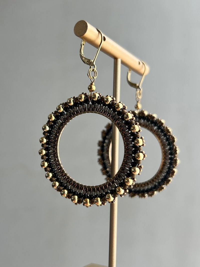 珠绣大圈形耳针/耳夹 - 耳环/耳夹 - 其他材质 金色