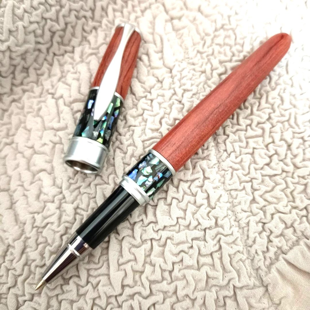 木笔 贝壳 钢珠笔 花梨木 珍珠贝壳 德国钢珠笔芯 - 钢珠笔 - 木头 