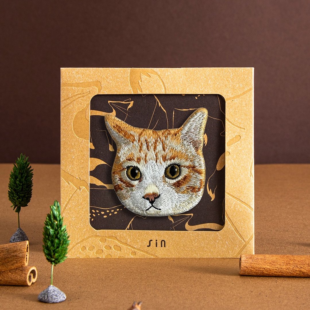 【宠物刺绣贴纸 - 烫布贴】橘猫 (立架卡片-A0010) - 贴纸 - 绣线 橘色