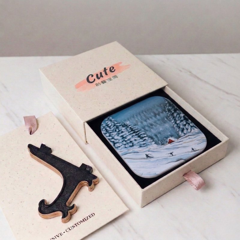 艺术家陶瓷杯垫支架礼盒组 | 圣诞快乐 - 杯垫 - 陶 