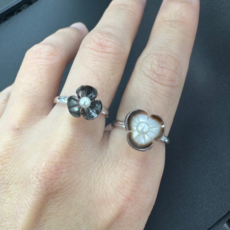 贝壳雕花戒指 - 戒指 - 纯银 银色