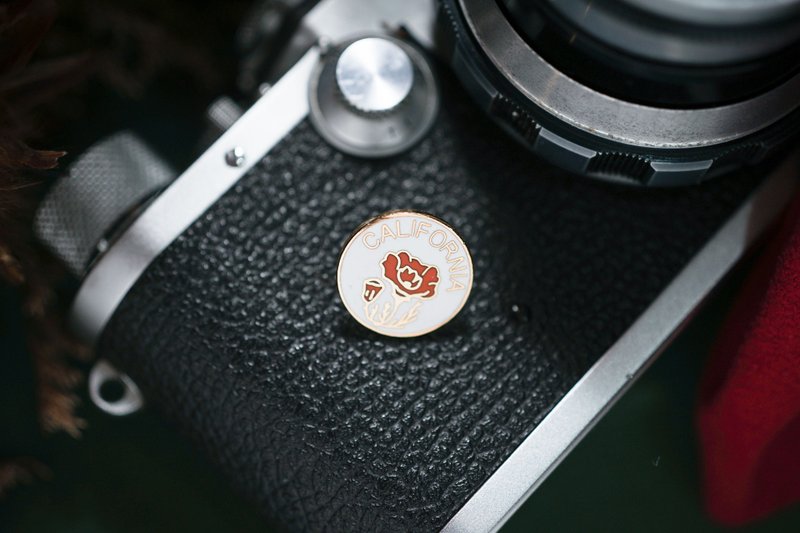 【古董饰品/西洋老件】VINTAGE美国加州罂粟花珐琅古着别针 - 胸针 - 其他金属 金色