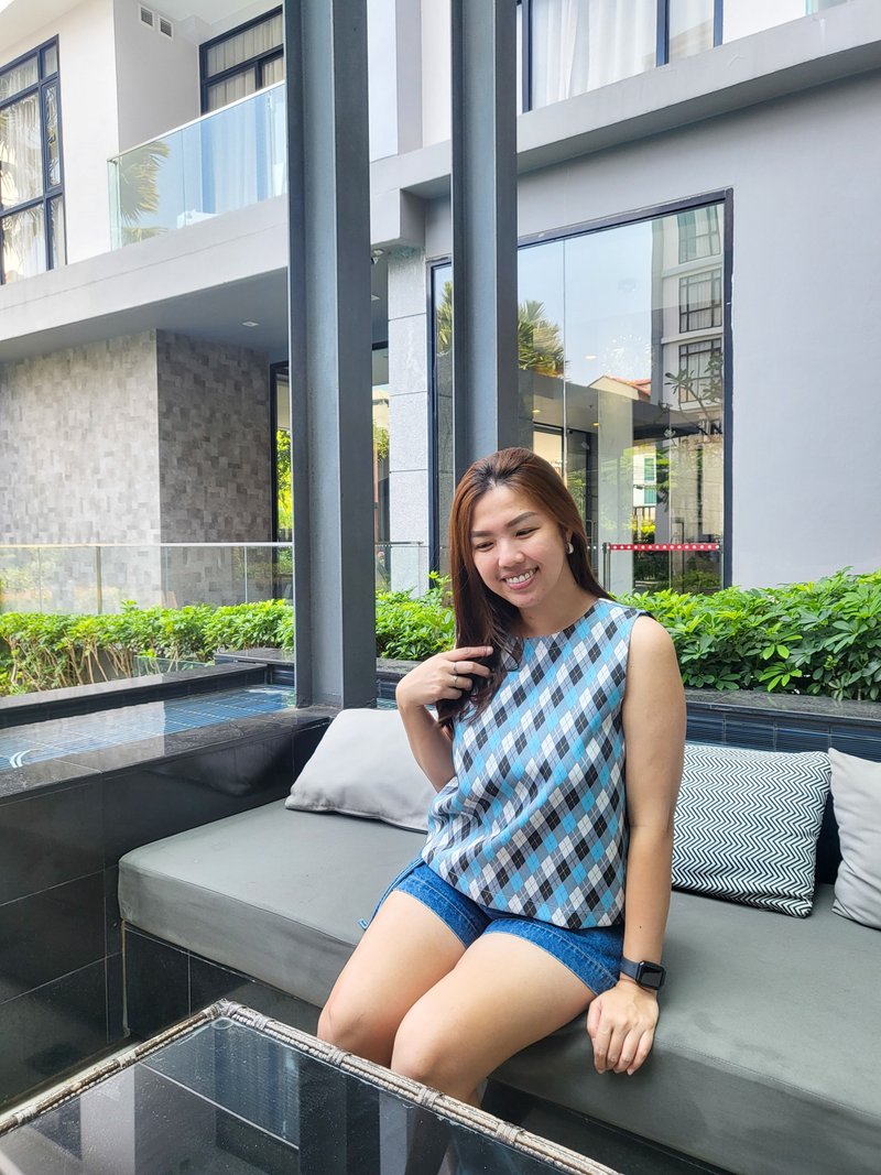 Sleeveless, blue checkered fabric, beautiful pattern. - 女装上衣 - 棉．麻 蓝色