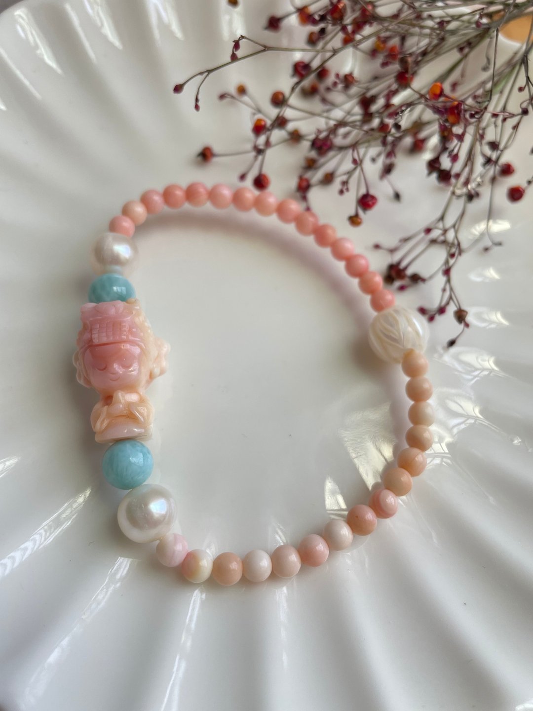 海上女神  女王贝女皇贝海纹石珍珠手串手链 - 手链/手环 - 贝壳 粉红色