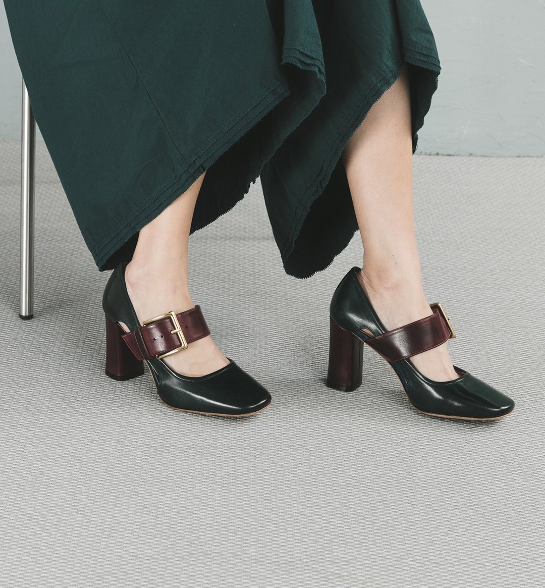 HTHREE 8.5 玛莉珍高跟鞋 / 孔雀绿 / 8.5 Mary Jane Pumps - 高跟鞋 - 真皮 绿色
