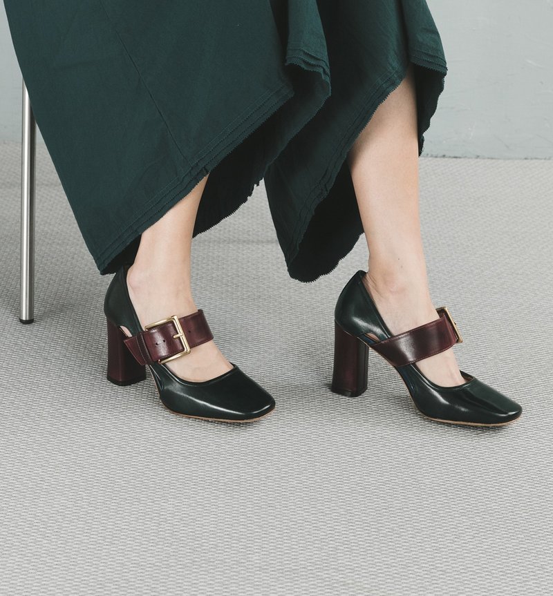 HTHREE 8.5 玛莉珍高跟鞋 / 孔雀绿 / 8.5 Mary Jane Pumps - 高跟鞋 - 真皮 绿色