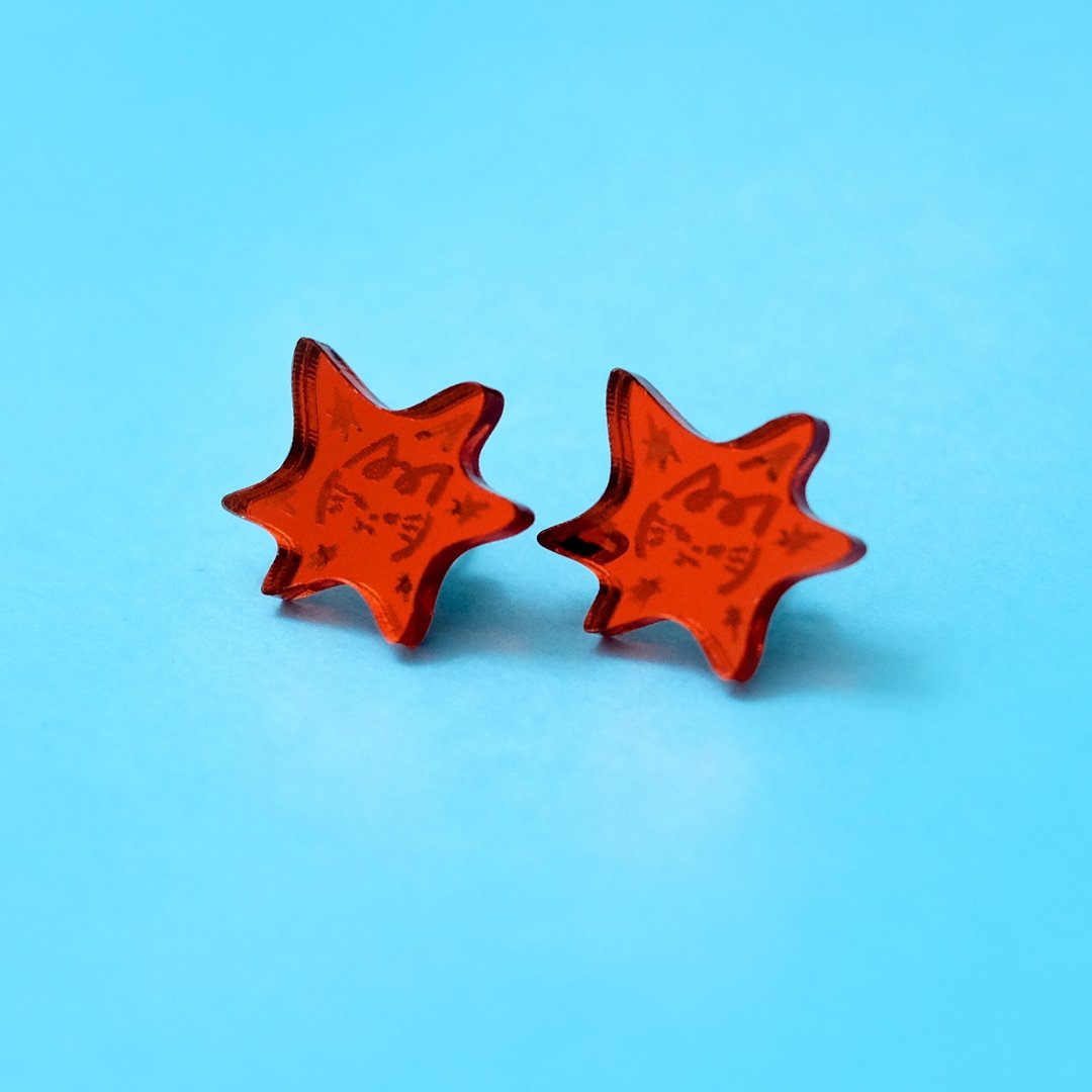 【礼物】Shuku & Somi Sparkles Earrings | 兔子猫咪耳环 - 耳环/耳夹 - 压克力 