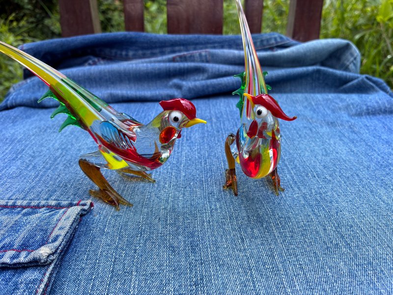 复古彩色手工吹制穆拉诺玻璃公鸡雉鸡摆件 - 摆饰 - 玻璃 多色