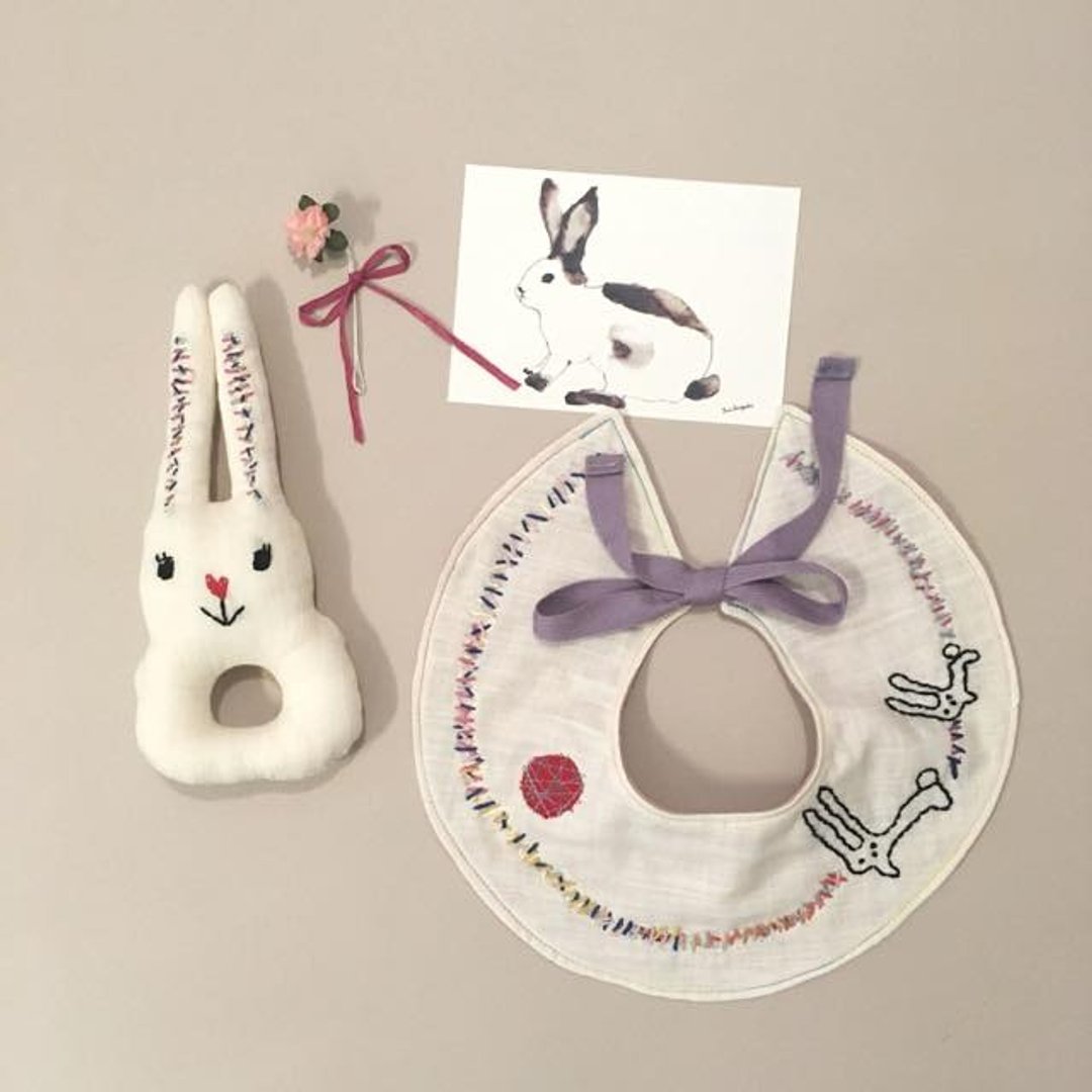 Baby gift of the rabbit - 围嘴/口水巾 - 棉 粉红色