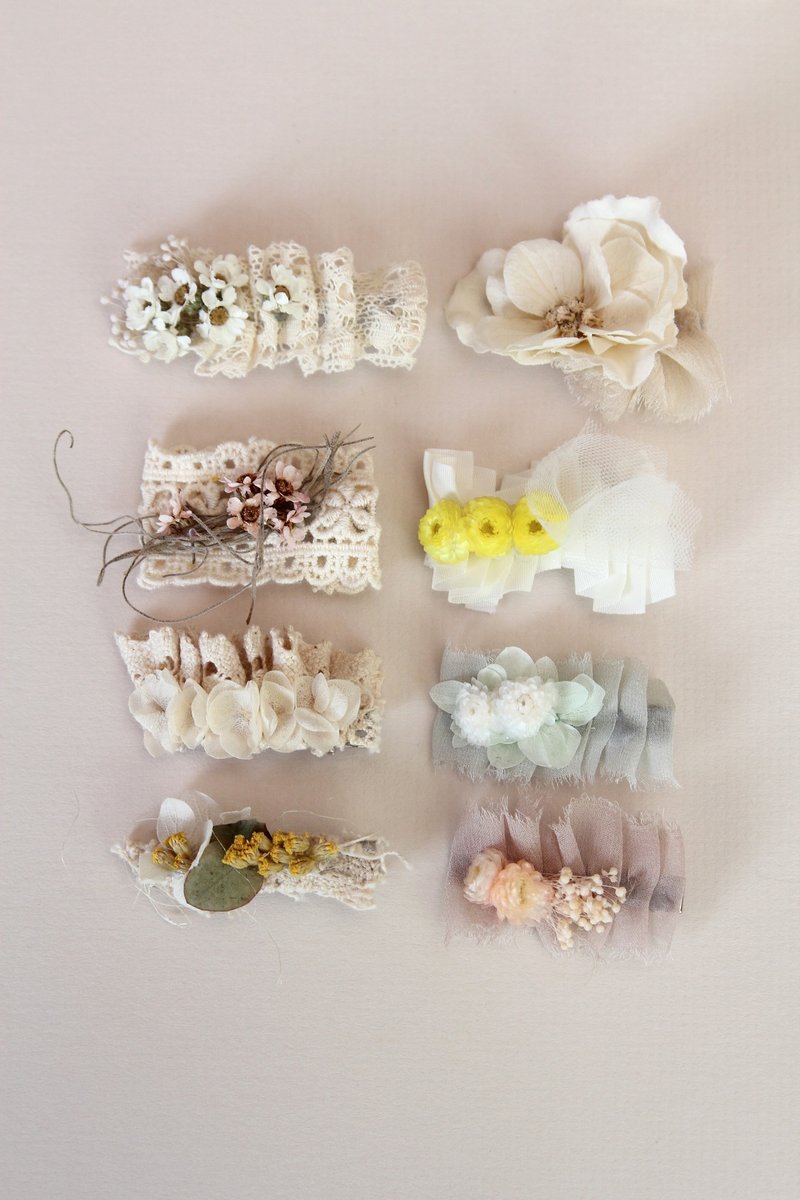 小头夹 小女孩头饰 干花 干花头夹 头饰 髪饰 干燥花 干燥花头饰 - 发饰 - 植物．花 卡其色