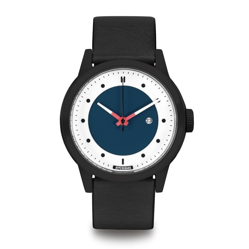 HYPERGRAND - Maverick 冷钢系列 - 黑蓝表盘黑皮革 手表 - 男表/中性表 - 真皮 蓝色