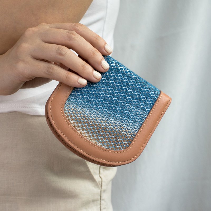 "Arch" slim leather/ handwoven fabric wallet *SPECIAL EDITION* - 皮夹/钱包 - 真皮 蓝色