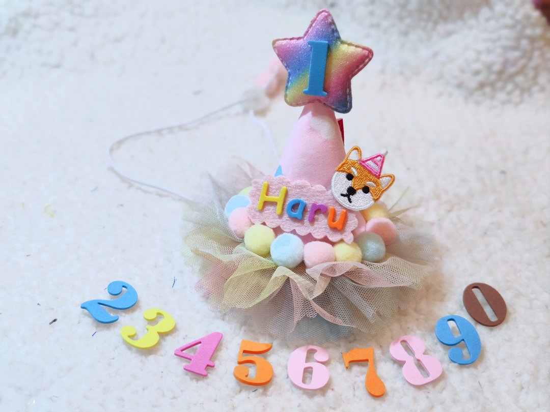 Birthday star 生日之星 宠物生日帽 柴犬 - 衣/帽 - 棉 粉红色