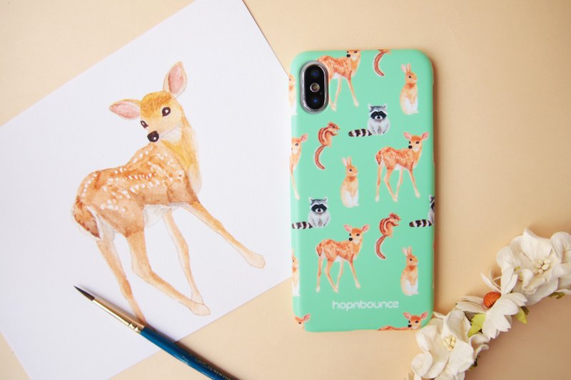 兔 鹿 浣熊 花栗鼠 松鼠 手机壳 iPhone 12 13 14 15 16 plus pro - 手机壳/手机套 - 塑料 绿色