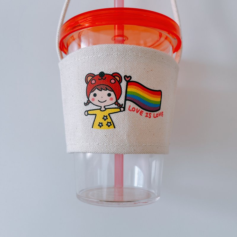 女孩 熊 love is love 杯袋 饮料袋 - 随行杯提袋/水壶袋 - 其他人造纤维 白色