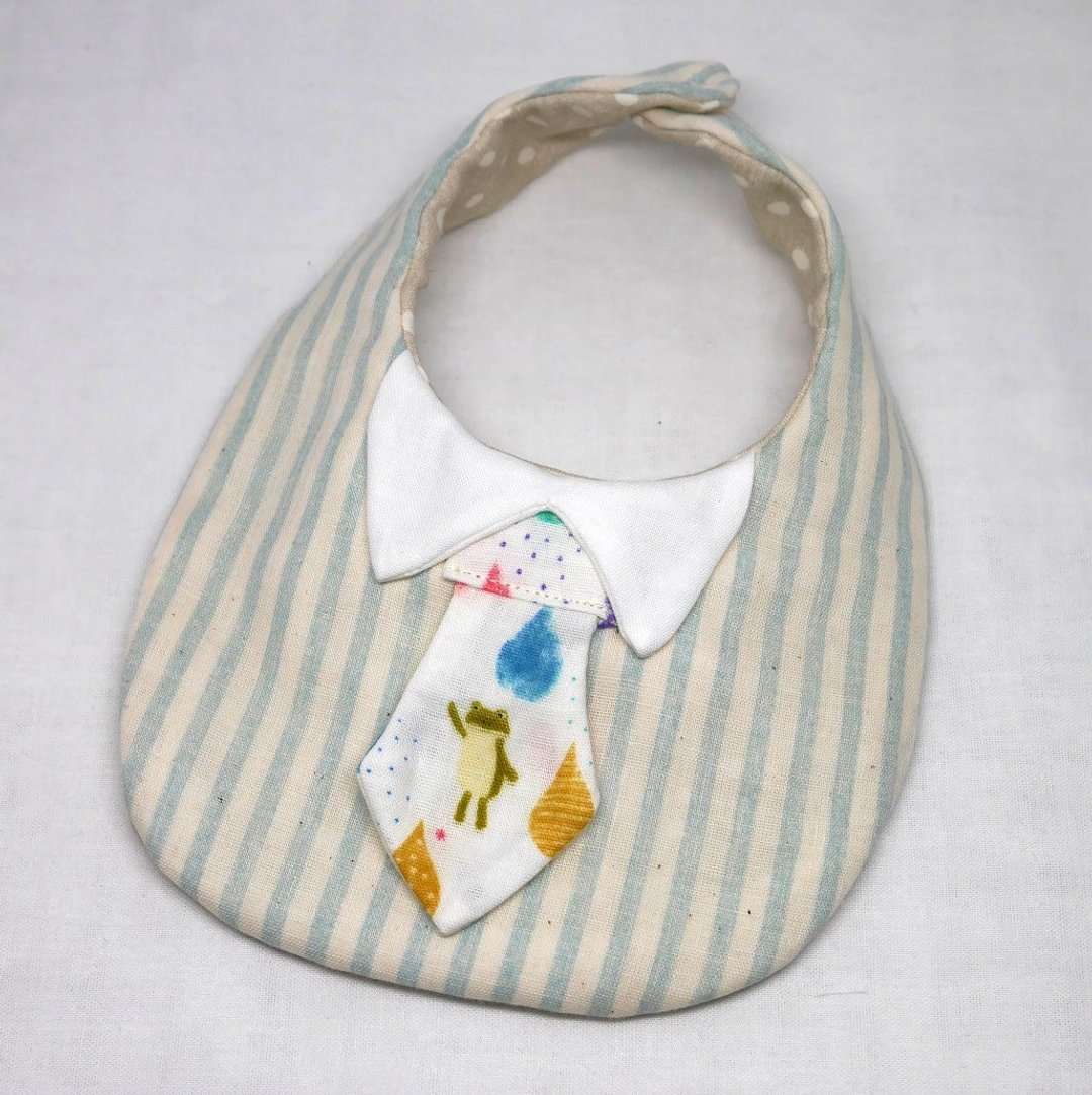 Japanese Handmade 8-layer-gauze Baby Bib / with tie - 围嘴/口水巾 - 棉 蓝色