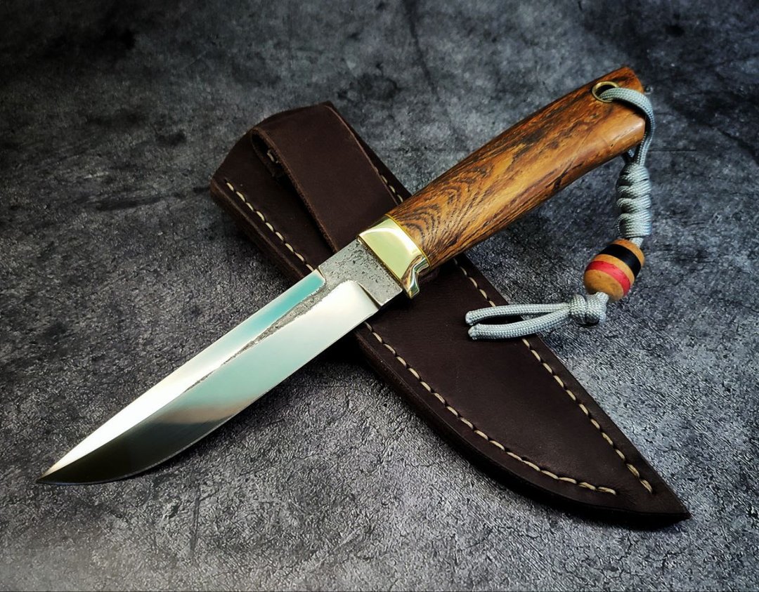 Forged Hunting Bushcraft Custom knife with leather sheath | Stabilized wood - 菜刀/刀架 - 木头 咖啡色