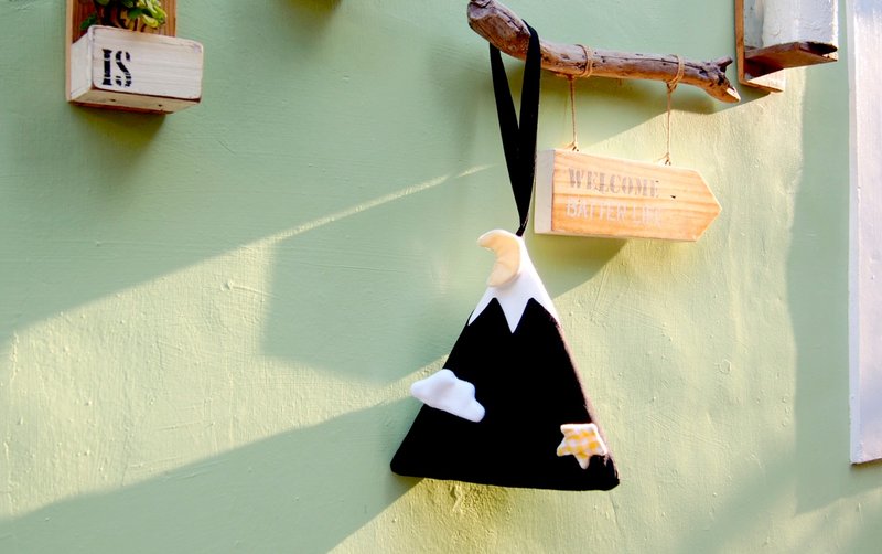 星空 富士山 月亮 云 星星 几何 三角 手提包 (M) - 手提包/手提袋 - 棉．麻 黑色