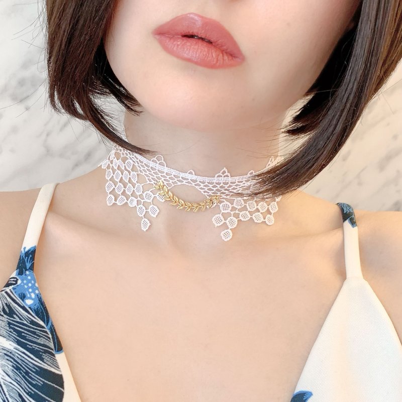 White/Osumashi-chan/Lace Detachable Collar Choker SV182WH - 颈链 - 其他材质 白色