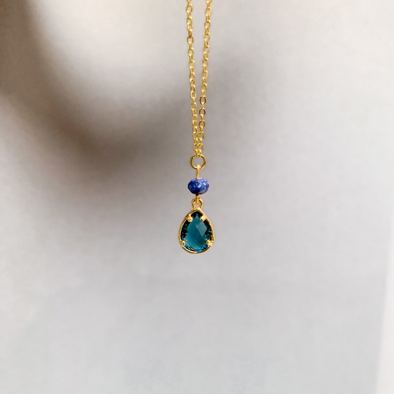 手制蓝纹石配水滴琉璃防敏钢项链 - 项链 - 水晶 蓝色